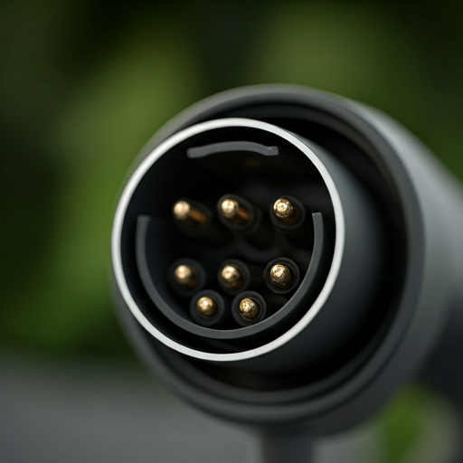 Close-up of a modern EV charging connector.